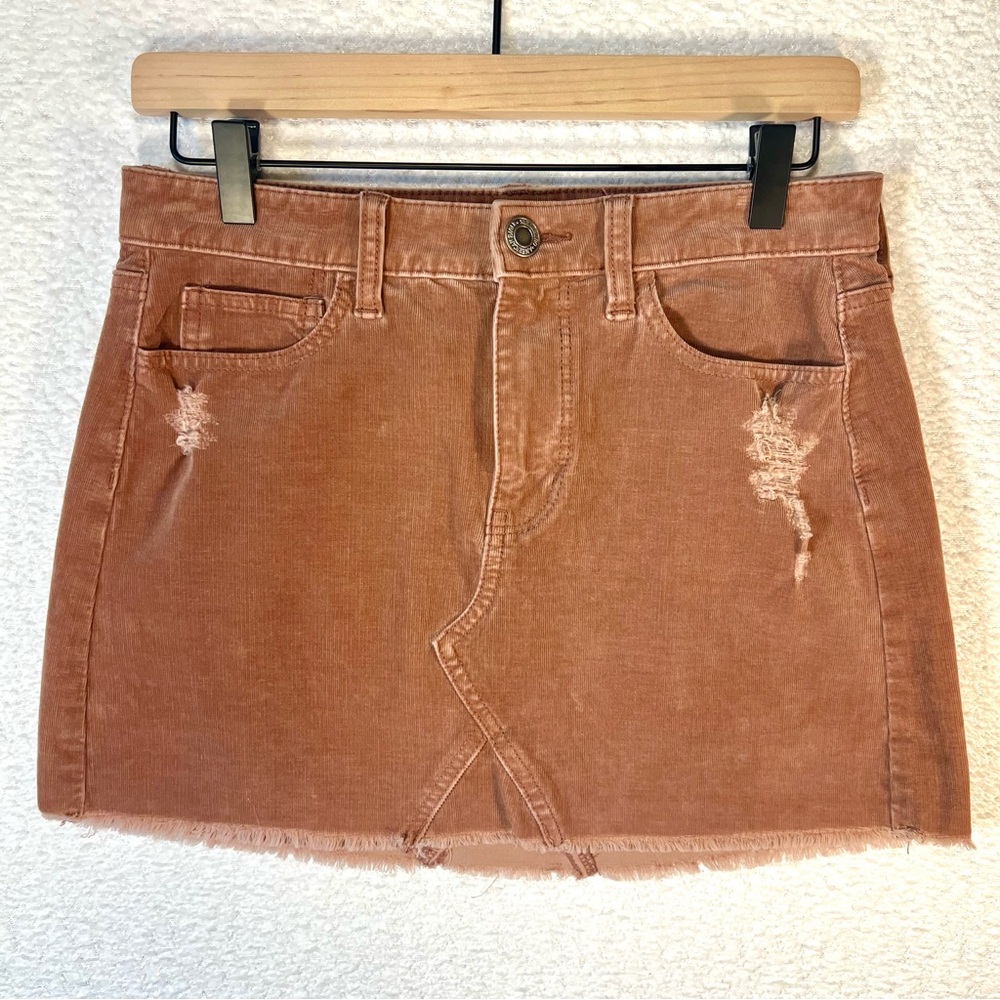 American Eagle Vintage Mini skirt corduroy distressed raw hem pink brown tones 4 - Picture 1 of 8